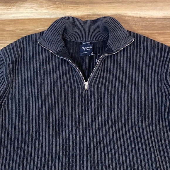 Abercrombie & Fitch Sweater Mens Medium 1/4 Zip Dark Gray Ribbed Knit Oversized - Picture 2 of 10